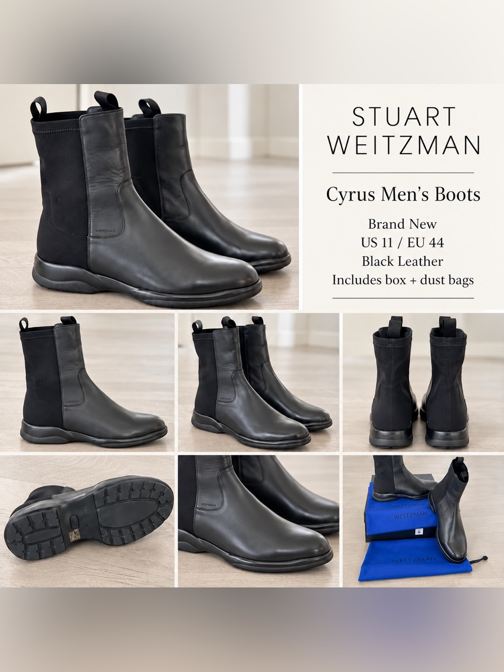 Stuart Weitzman Cyrus Men’s Black Leather Boots | US 11 | New in Box